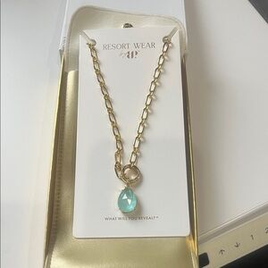 Resort Wear Gold Necklace with Aqua Pendant